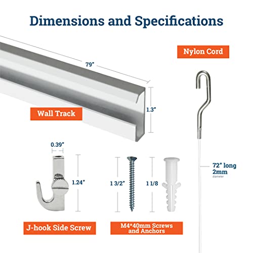 Image of Picture Rail Hanging System Covers 79 Inches | Gallery Wall Hanging System Includes TR101 Picture Rail Track, Nylon Cord, Adjustable Hooks, and Hardware- 1 Pack for Gallery or Home