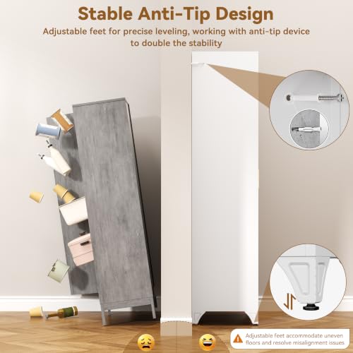 Image of Polup 75 inch Kitchen Pantry Cabinet, White Metal Storage Cabinet with Doors and 5 Adjustable Shelves, Tall Metal Pantry Cabinets, Large Cupboard for Kitchen, Dining Living Room, Bathroom, Office