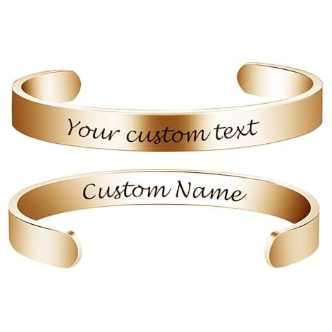 Enni of York Bracelets Custom Bracelet for Women Inspirational Gifts for Women Men Motivational Birthday Cuff Bangle Friendship Personalized Mantra Jewelry (Gold) Cover