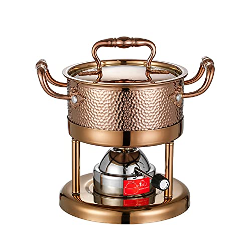 Olla Caliente Y Olla De Gas Comercial, Horno De Gas, Olla De Acero Inoxidable para Sopa, Vajilla, Minicazuela Individual con Tapa De Vidrio, 6.3 Pulgadas, Capacidad De 2 L, Color Oro Rosa