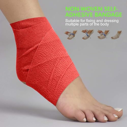 Image of A-Tape Breathable Self Adhesive Cohesive Bandage for Humans & Pets (Dogs, Cats, Birds) -Sports, Wrap, Athletic, Non Woven First Aid Medical, Wrist, Swelling (10 cm X 4.5 mtr) (Pack Of 2, Red)