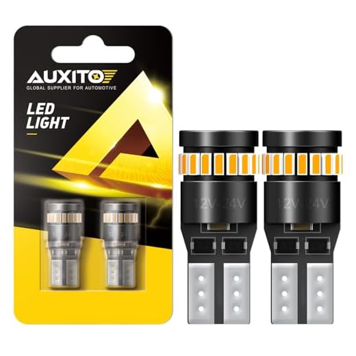 AUXITO 194 LED Bulb Amber Yellow Canbus Error Free, 168 175 2825 W5W T10 LED Replacement Light Kit for Car Interior Map Marker Exterior Lights License Plate Lights Dome Lights, Pack of 2