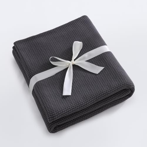 BOV 100% Cotton Knit Throw Blanket - Charcoal Waffle Lightweight Cotton Blanket Twin Size, Soft Breathable Decorative Blanket for Bed Couch Sofa, Ideal Throw Blankets for Women Gift, 60"x80"