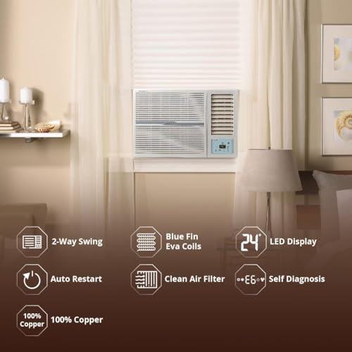 Image of Lloyd 1.0 Ton 2 Star Fixed Speed Window AC, White with Silver Deco Strip, Copper, GLW12D2FESSW