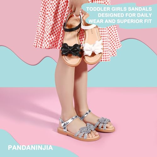 Image of PANDANINJIA Girls Sandals, Open Toe Cute Bow Princess Girls Flats, Sparkly Summer Dress Shoes Sandals for Toddler /Little Kid /Big Kid