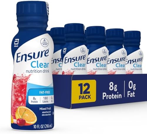 Ensure Clear Mixed Fruit Nutritional Drink | 8g Protein, 15 Vitamins & Minerals | Fat-Free | Ready to-Drink | Refreshing Taste | 10 fl oz, 12 Pack