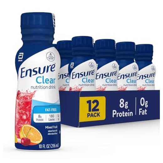 Ensure Clear Nutrition Drink, 0g fat, 8g of protein, Mixed Fruit, 10 Fl Oz (Pack of 12)