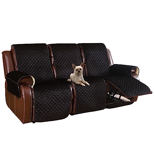 LUFEIJIASHI Non Slip Recliner Couch Covers for 3 Cushion Couch Sofa Reclining, Waterproof Recliner Sofa Covers 3 Seat, Velvet Reclining Couch Covers for Furniture Protector for Dogs Pets Black