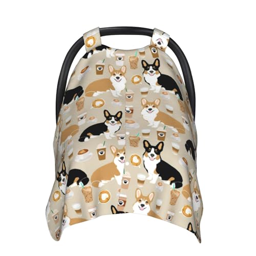 Image of Corgi Gifts for Corgi Lovers Baby Car Seat Canopy Cover 39x27.5 Inches Multi Use Nursing Cover for Newborn Canopy Mom Nursing Breastfeeding Covers