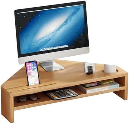 Corner Monitor Stand - Double-Layer Wood Triangle Riser for Office - Universal Computer Screen Holder with Storage - Elevate Your Workspace & Maximize Desk Space