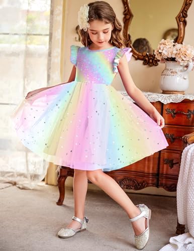 Image of Arshiner Toddler Tutu Dress Little Girls Fluffy Summer Dresses Casual Party Tulle Sundress for Kids 2-6Y