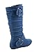 TOP Moda Bank-81 Women's Fashion Round Toe Flat Heel Zipper Buckle Slouchy Mid-Calf Boot Shoes (8 B(M) US, Denim Blue)