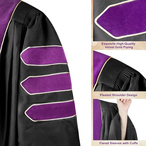 Image of Unisex Doctoral Graduation Gown with Gold Piping | Academic doctoral Cap and Gown for Graduation Ceremony