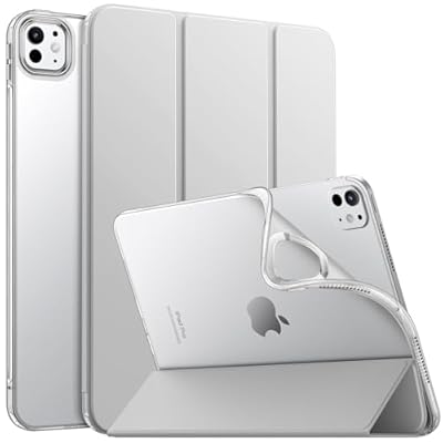 MoKo for iPad Pro 11 Inch Case M4 2024 (5th Gen), Ultra Slim Stand iPad Pro 11 M4 Case with Soft TPU Translucent Frosted Back Cover for iPad Pro 11'' 2024 (Model: A2836/A2837/A3006), Silver