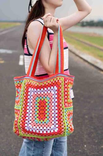 Image of Knitted Shouder Bags for Women Crochet Handbag Colorful Summer Totes Oversized Woven Top Handle Purse