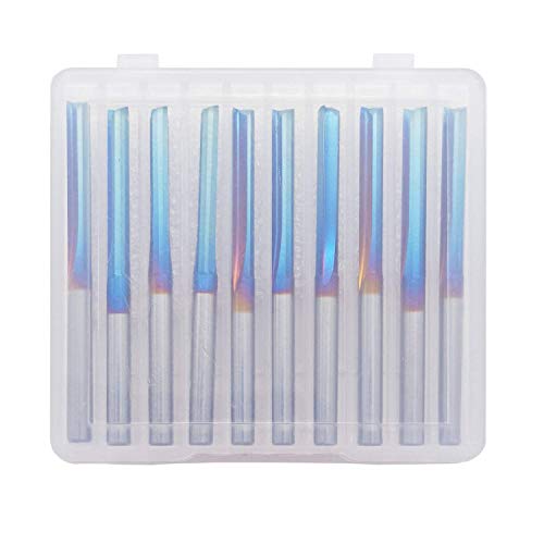 10Pcs 1/8" Shank Cnc Router Bits, 2-Flute Double Straight End Mill Nano Blue Coat Solid Carbide Milling Cutter, 22Mm Cutting Height, 45Mm Overall Length For Plastic Mdf Pvc Acrylic Chipboard Wood #TOP3