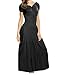 Meaneor Women's Scalloped blooms chambray peasant dress For Party, Cocktail, Picnic Black S