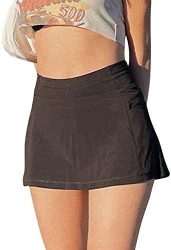 Meladyan Women Sexy Micro Skirt Lining Shorts Elastic High Waist A-Line Punk Skater Tennis Panel Mini Skort Pocket Black