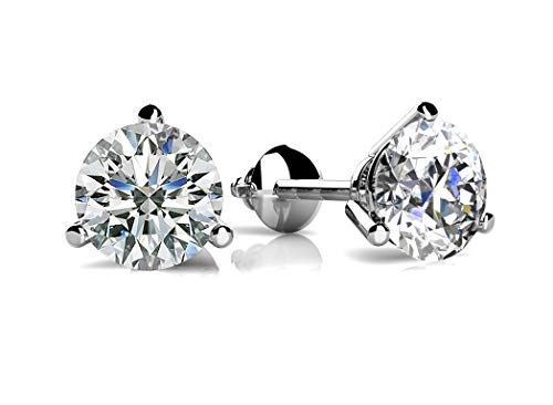 14 KT Gold Plated Sterling Silver (925 kt) Round Cut Martini Setting Stud Earrings AAA Cubic Zirconia 3.00 Ct2