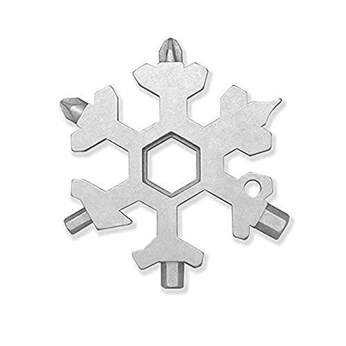 PREMIUM 18in1 Professional Schneeflocke Multi-Tool I Edelstahl Multifunktionswerkzeug Schneeflocken als Gadget Schlüsselanhänger für Männer & Handwerker Geschenk Outdoor und Camping (Silber)