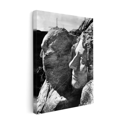 Poster Master Fine Art Photo - Mount Rushmore Profiles 1937 - George Washington And Thomas Jefferson Granite Faces In South Dakota Black Hills - 18x24 WRAPPED CANVAS Wall Art