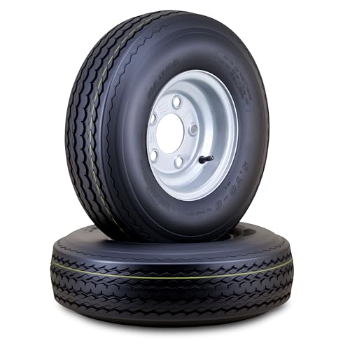 WANDA Trailer Tire Wheel Assembly 5.70-8 6-Ply C 77M w/ 5 Lugs on 4.5 PCD Silver Rim Installed SET 2-11036