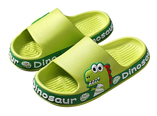 SEAUR Beach Slides Child Anti-slip Slippers Open Toe Sliders Sandals with Dinosaur Pattern Flip Flops for Bathroom Pool Bedroom Green 11/11.5 (32-33)