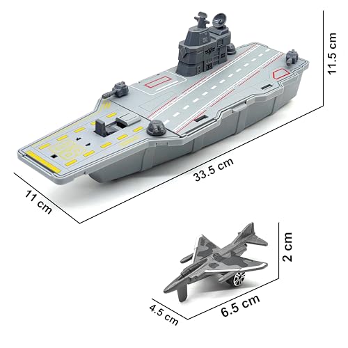 Image of VGRASSP Military Aircraft Carrier Toy for Kids with 2 Toy Airplanes, Catapult Launch with Ramp and Soldier Figures - Army Style Pretend Play Warship Carrier Playset - Color As Per Stock