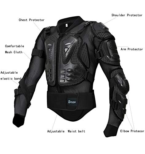Reomoto Motorcycle Full Body Armor Jacket Spine Chest Protection Gear Motocross ATV MTB Protector Jacket for Men Women (Black, S)