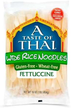 A Taste of Thai Fettuccine Rice Noodles (Straight Cut)| Restaurant-Quality Thai Flavor in Minutes | Vegan, Gluten-Free,Wheat Free, Non-GMO| Perfect for Stir-Fries, Soup & Asian Dishes 16 oz, Pack of 1