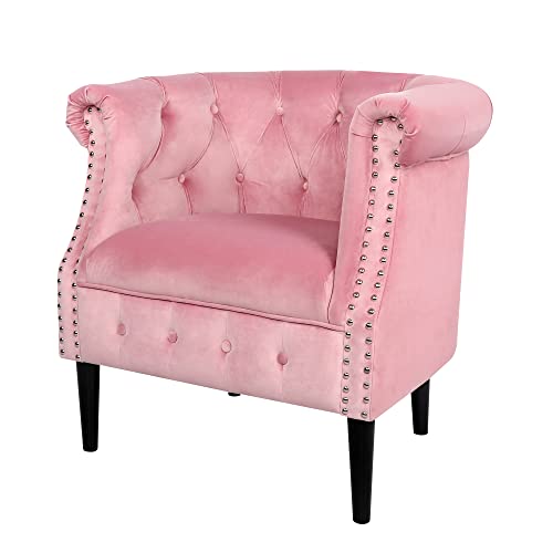 Single Sofa Chair, Modern Velvet Single Sofa Chair With Storage Ottoman, Modern Accent Upholstered Arm Chair Tufted Lounge Chair For Home, Bedroom, Office (Pink) #TOP7