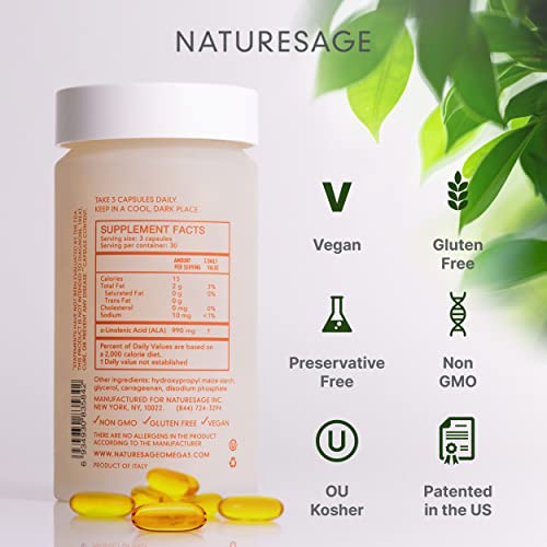 Naturesage Vegan Omega 3 6 9 Supplement Plant Based Fish Oil Alternative, Vegetarian | Omega 3-6-9, Cold Pressed From Clary Sage Seed | Kosher | 90 Capsules #TOP3