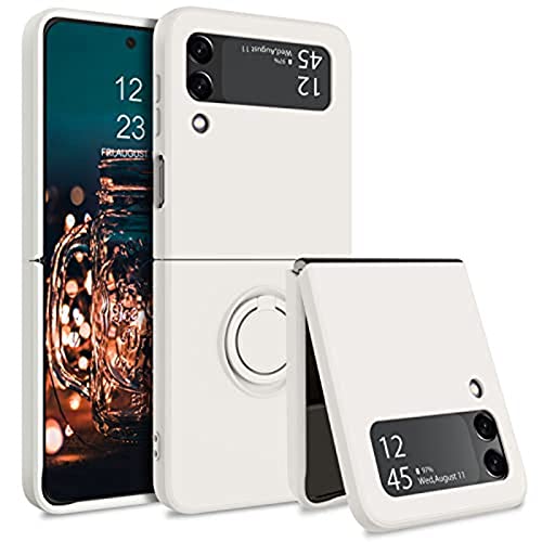 Coque Samsung Z Flip 4 silicone liquide premium finition anneau blanc mat