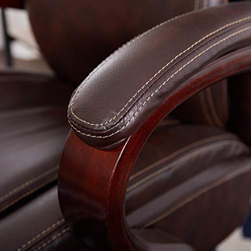 La-Z-Boy Hyland Executive Office Chair with AIR Technology, Adjustable High Back Ergonomic Lumbar Support, Bonded Leather, Brown with Mahogany Wood Finish - Thumbnail 3