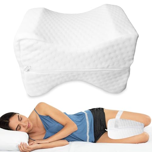 Orthopädisches Kissen für Beine: Kniekissen für Seitenschläfer mit Fester Riemen, Abnehmbare Bezüge Memory Foam Kniekissen, Ergonomisches Seitenschläferkissen Beinkissen für Stützt Beine, Hüfte