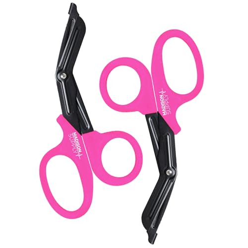 Image of Madison Supply 2 Pack Trauma Shears - 7.5 Inch Nurse Scissors with Quality Stainless Steel, Non-Stick Fluoride-Coated Blades, High-Impact Handles - Medical Bandage Scissors - Pink