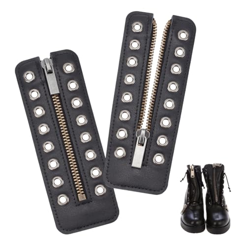 PH PandaHall Leather Lace-in Boot Zipper Inserts, 6.2 x 2.1 Inch 8 Metal Eyelets Zipper Boot Laces Black No Tie Shoe Lace for Adults Men Women Tieless Shoe Sneakers Laces Repair DIY, Smooth