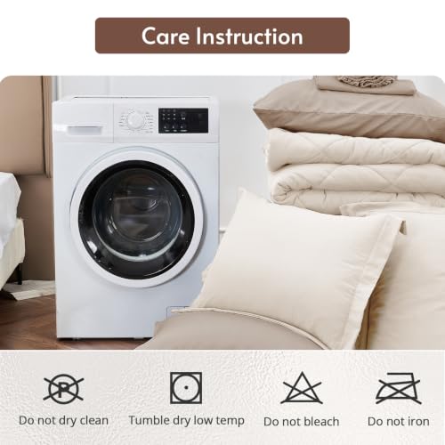 Queen Comforter Set 7 Pieces, Reversible Bed in a Bag, Beige/Dark Linen by MUXHOMO - Used condition - Image 9