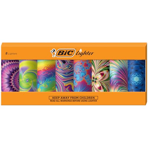 BIC Special Edition Psychedelic Patterns Series Maxi Pocket Lighters, Set of 8 Lighters