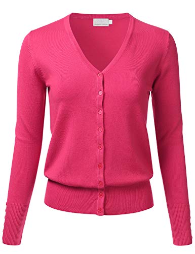 Women's Button Down V-Neck Long Sleeve Knit Cardigan with Sleeve Button Detail (S-3XL)