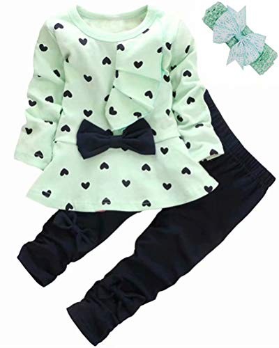 Baby Girl Clothes Infant Outfits Set 2 Pieces with Long Sleeved Tops + Pants, Green, Age 3T-4T (3-4 Years) = Tag 110