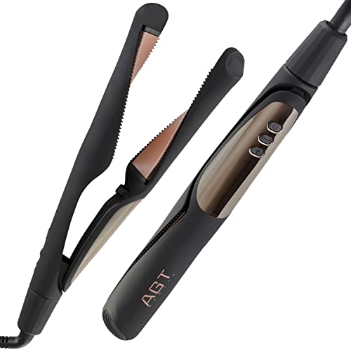 Professional Hair Straightener Tourmaline Ceramic Flat Iron, 2 in 1 Twist Straightening Iron Dual Voltage LED Display Adjustable Temp for All Hair Types