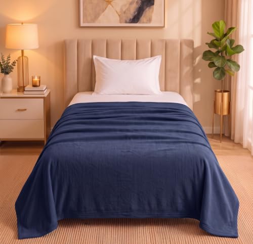 Image of HOMEKART 300 TC All Season Solid /Plain Lightweight Polar Fleece Single Bed Blanket (152 x 230 cm), Blue