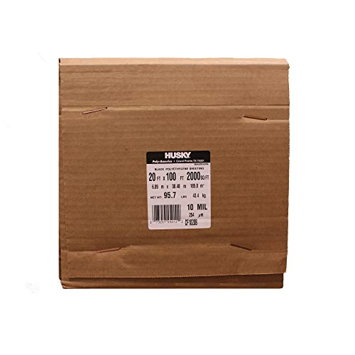 Poly-America (20'X100') Husky Contractor's Choice Black Plastic Sheeting 10 Mil. Thickness (Cf1020) Polyethylene Plastic Best For Overspray Shield, Vapor Barrier At Construction Or Home Projects #TOP2