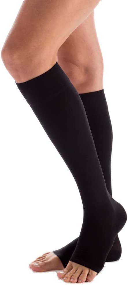Carolon - COUTURE - Knee High Graduated Compression Stocking for Circulation 20-30mmHg Support Open Toe Short Length - 1 Pair