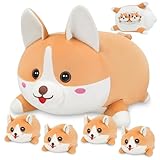 YIIQUWEN 17' Corgi Plush, Soft Stuffed Animal Dog Pillow Toy, Corgi Mommy with 4 Baby Puppy Family Set, Cute Birthday Gift for Kids Boys Girls