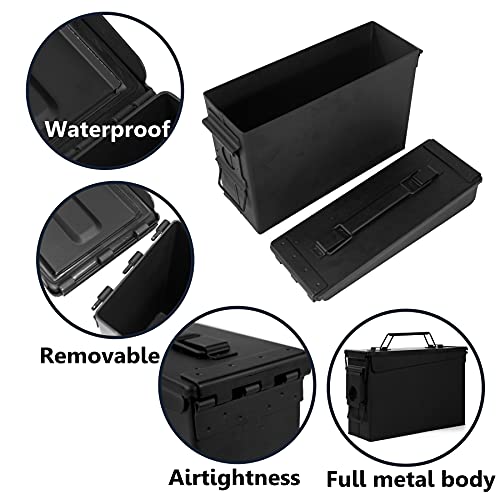 GUGULUZA Metal Ammo Can .30 Cal, Lockable Ammo Storage Case, Military Waterproof & Airtight Ammo Containers Box for Shotgun, Rifles, Pistols (Black-30 Cal)