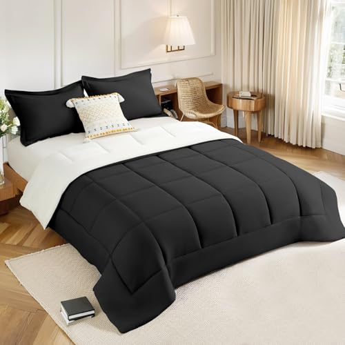 KACEMOO Black Comforter Set Queen Size, 3 Pieces Ultra Soft Lightweight Microfiber Bed Comforter, All Seasons Down Alternative Bedding Comforter Set - Image 5