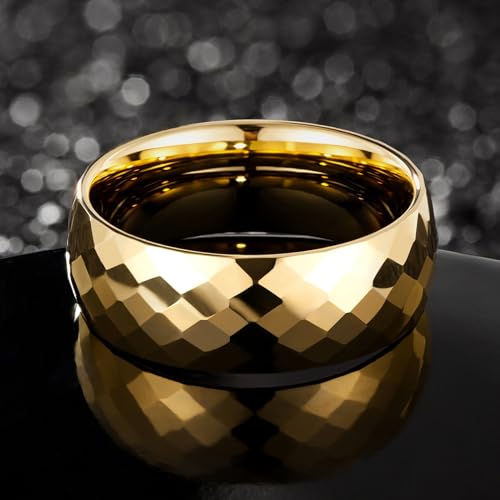 Bague tungstène dorée d'une finition géométrique premium