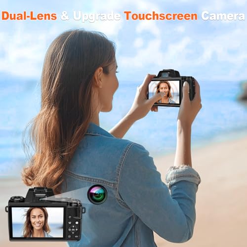 Image of 8K Digital Camera for Photography,64MP WiFi Dual-Lens Vlogging Camera for YouTube with 16X Digital Zoom,Flash,Touch Screen,32GB TF Card,Lens Hood,HDMI Output & 3000mAH Battery(Black)